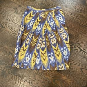 Tory Burch brown blue yellow tribal geometric skirt size 6